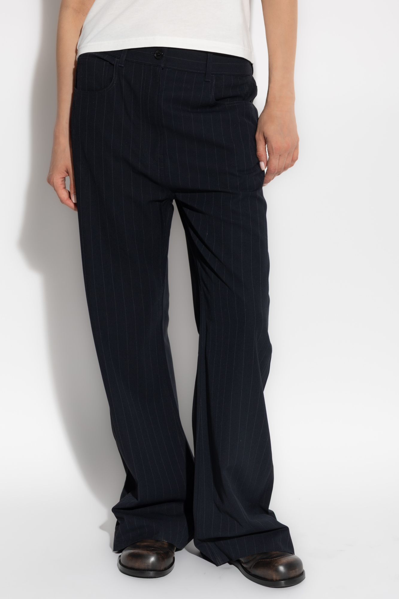 パンツ Acne Studios Navy Casual Suit Trousers Acne Studios Ari Wool Mohair Drawstring Trousers Navy Blue